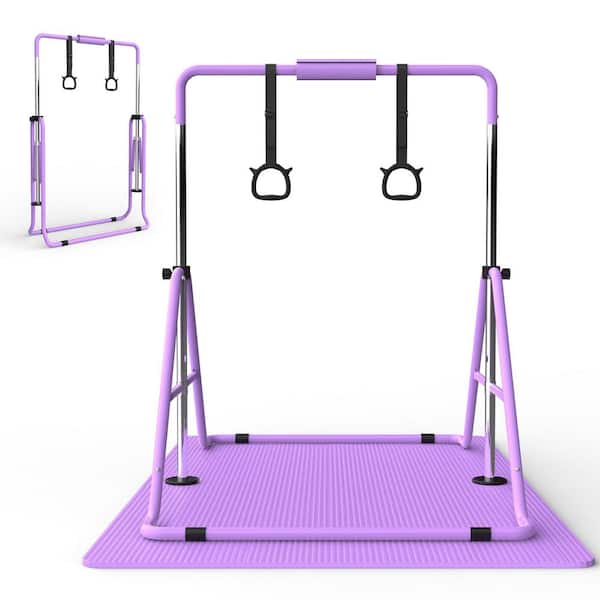35 in.-51 in. Adjustable Height Anti-Wobble Foldable Gymnastics Bar with Mat for Kids, Home Practice