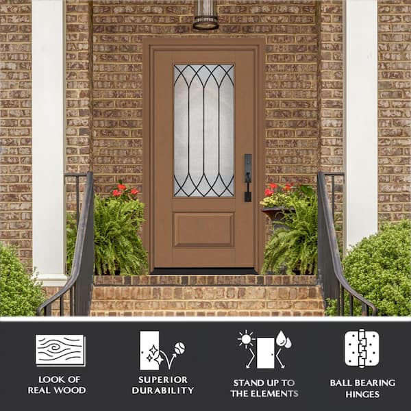 Regency 36 in. x 80 in. 3/4-Lite Spire Decorative Glass LHIS Unfinished Fiberglass Prehung Front Door