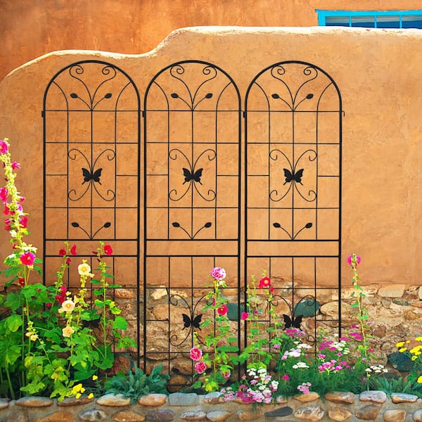 Metal Garden Rustproof Trellis 86.7 in. Height for Climbing Plants Outdoor Flower Support in Black (4 Pack)
