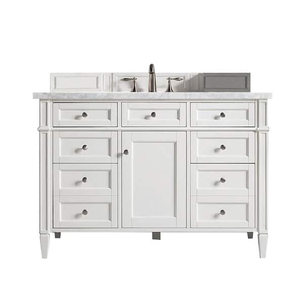 James Martin Vanities Brittany 48.0 in. W x 23.5 in. D x 34 in. H Single Bathroom Vanity in Bright White with Carrara Marble Marble Top