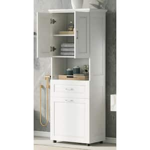 White 69.92 in. H Accent Storage Cabinet with Adjustable Shelves, Drawer, Laundry Basket