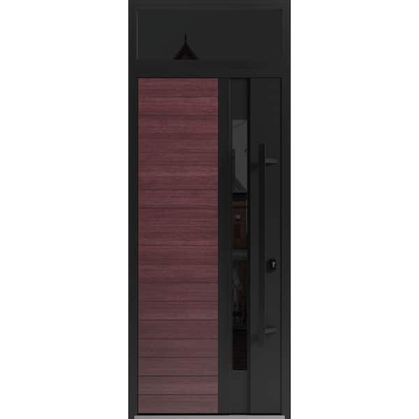 VDOMDOORS 0162 36 in. x 96 in. Left-hand/Inswing Transom Tinted Glass Red Oak Steel Prehung Front Door with Hardware