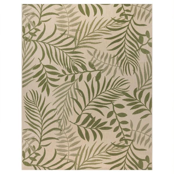 Gertmenian Paseo Akimbo Sand and Palm 9 ft. x 13 ft. Floral Indoor/Outdoor Area Rug