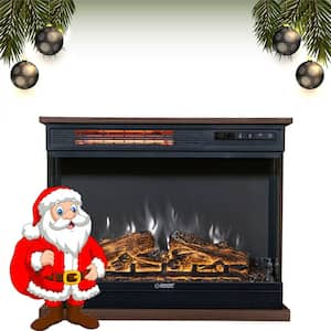 26 in. 5000BTU Freestanding Electric Fireplace Heater with Caster 9-Hours Timer in Walnut Brown with 7-Color LED Remote