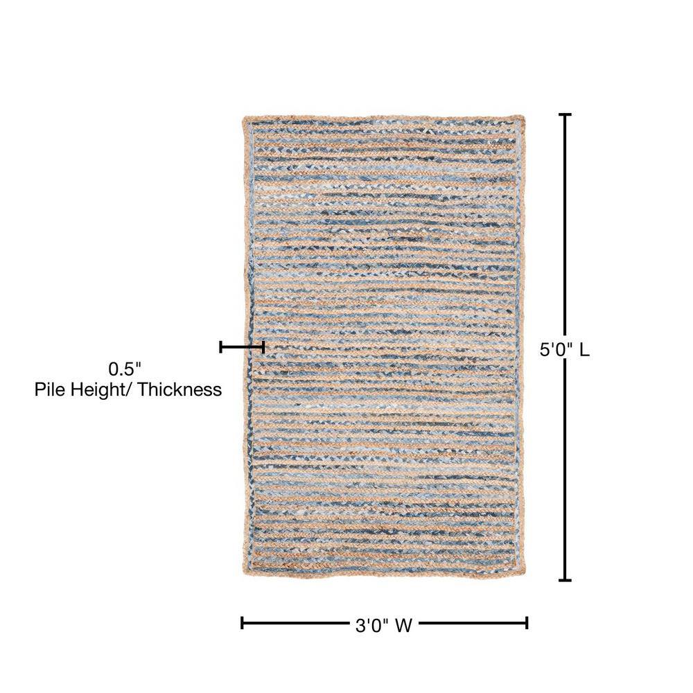 Cape Cod Natural and Blue Handmade Jute Area Rug 3'x5'