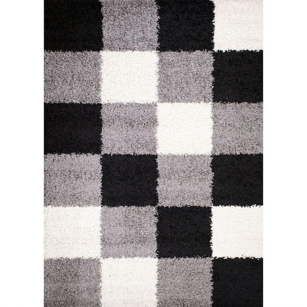 Concord Global Trading Shaggy Blocks Black 3 ft. x 5 ft. Area Rug