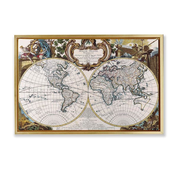 Stupell Industries Classic Inspired World Map by Chris Donovan Gold Floater Frame Typography Graphic Art Print 17 in. x 25 in.