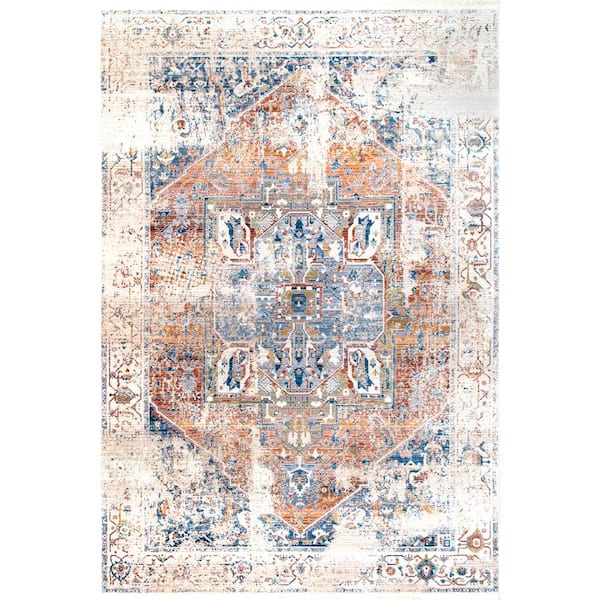 nuLOOM Ehtel Medallion Fringe Ivory Doormat 2 ft. x 3 ft. Area Rug