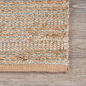 Natural Jute and Chenille Tan/Spa Blue 7 ft. 9 in. x 9 ft. 9 in. LR03302 Handwoven Area Rug