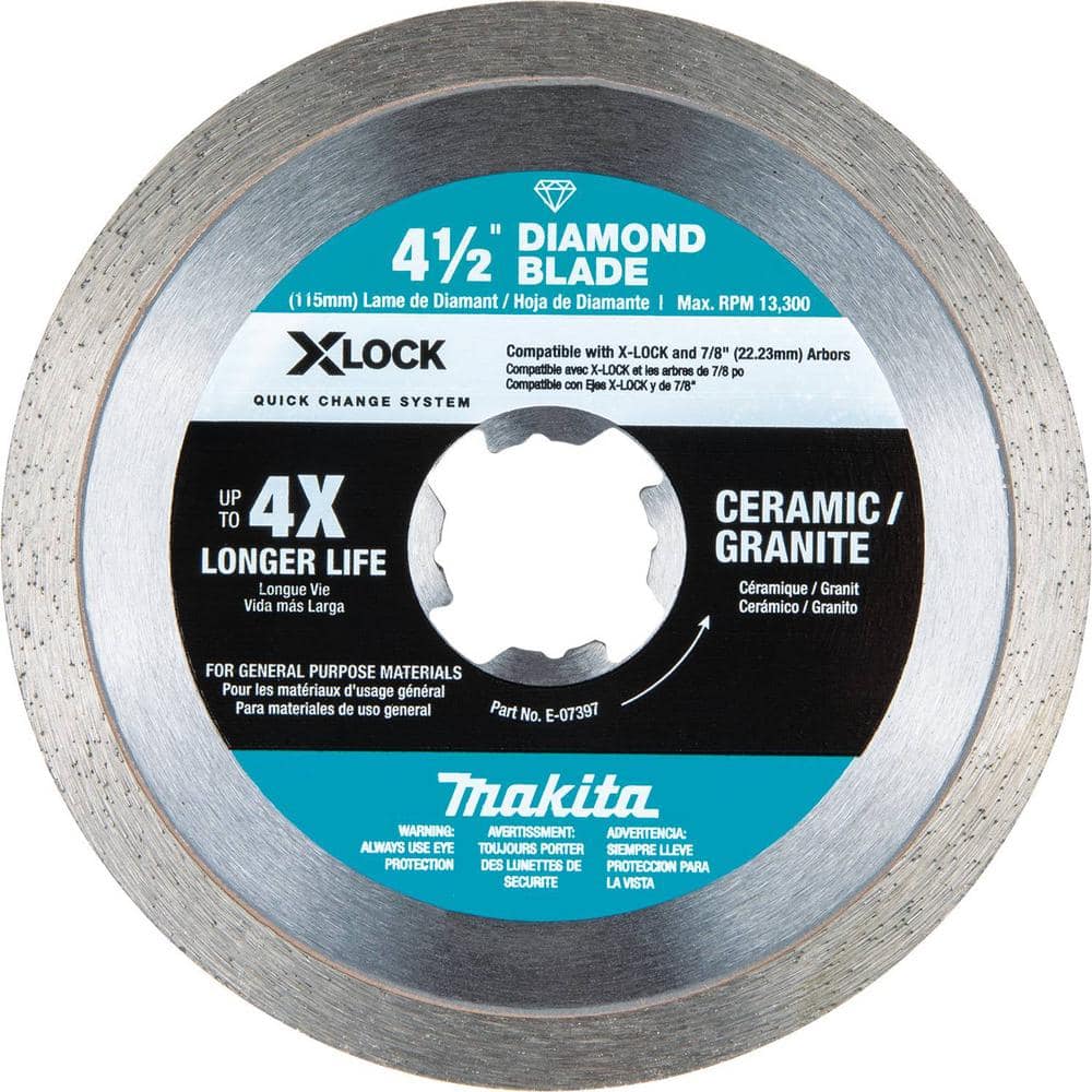 Makita X-LOCK 4-1/2 in. Continuous Rim Diamond Blade for Ceramic and  Granite Cutting E-07397 - The Home Depot