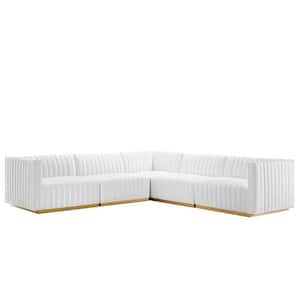 Conjure 114 in. Channel Tufted Performance Velvet 5-Piece Sectional in Gold White