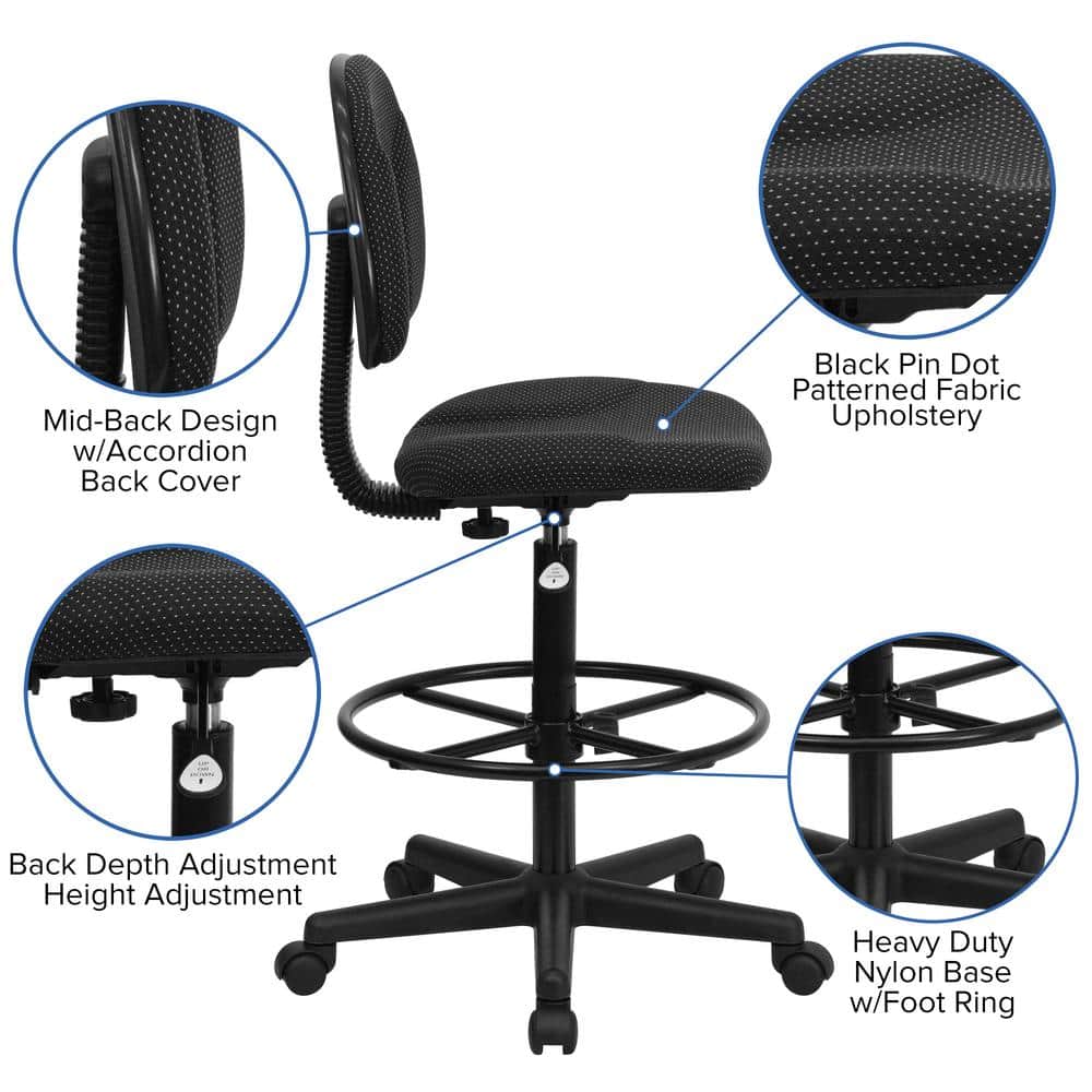 Black Adjustable Swivel Drafting Chair with Foot Ring