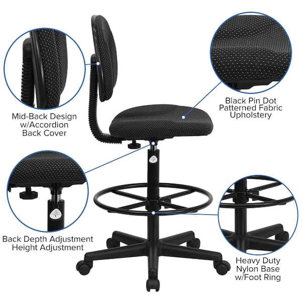 Office Star DC Series Deluxe Breathable Mesh Back Ergonomic Drafting Chair  with Lumbar Support and Adjustable Footring, Black Fabric