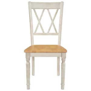 TOPMAX Natural and Distressed White X-Back Wood Breakfast Nook Dining Chairs for Small Places(Set of 4)