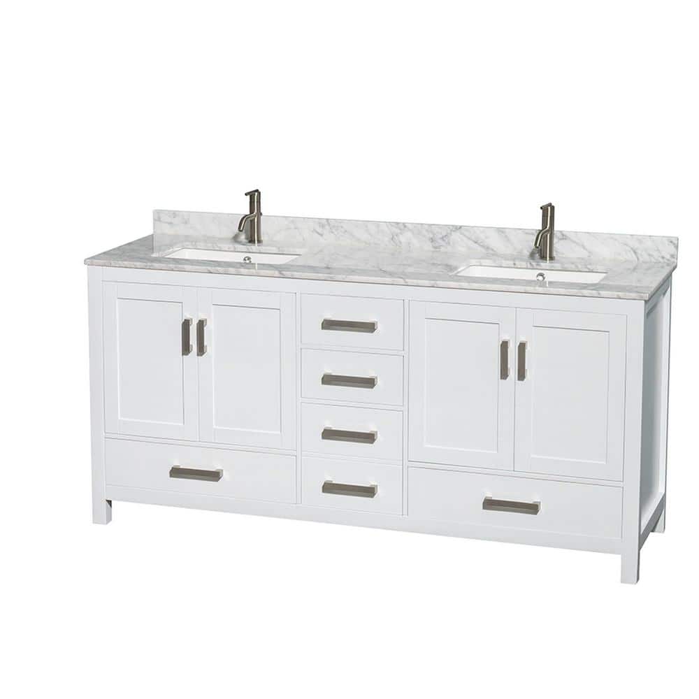 Sheffield 72" White Marble Top Double Vanity