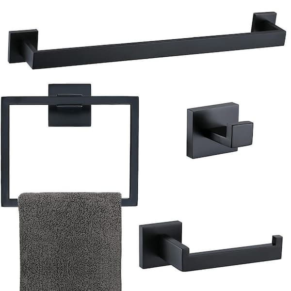 Matte Black Bathroom Accessories Set, 4-Piece Wall Mounted Towel Bar Set  Towel Racks for Bathroom Heavy Duty, 23.6 Inch