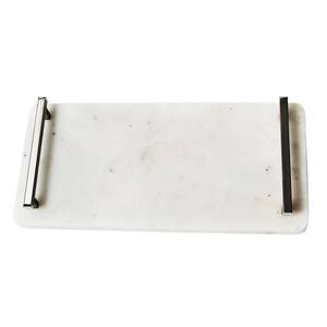 14 in. x 7 in. White Marble Tray with Stainless Steel Handles For Parties, Events and Everyday Use