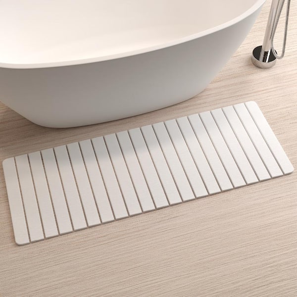58 in. x 21 in. Quick Dry Extra Large Slatted White Rectangle Diatomite Bathmat