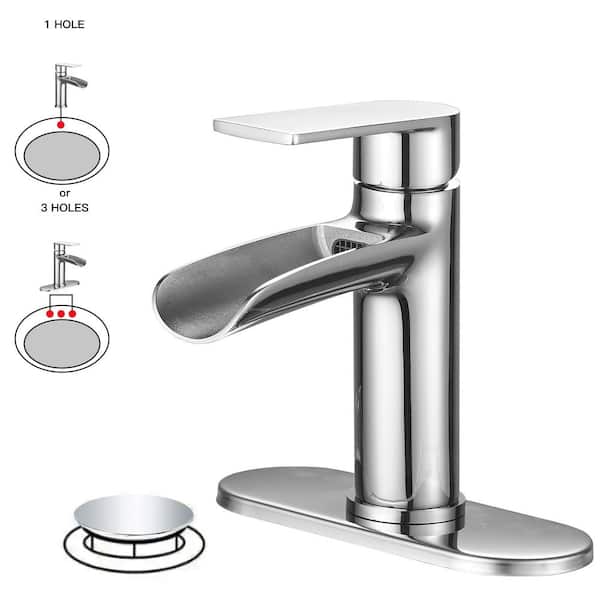 BWE Single Hole Single-Handle Bathroom Faucet With Supply Hose in Chrome