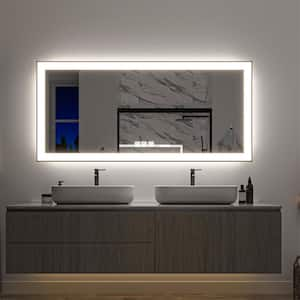 60 in. W x 28 in. H Rectangular Framed LED Anti-Fog Wall Mirror in Black with Backlit and Front Light