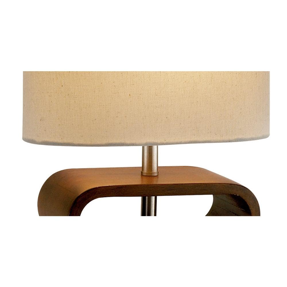 Walnut and Natural Fabric Oval Table Lamp with 3-Way Switch