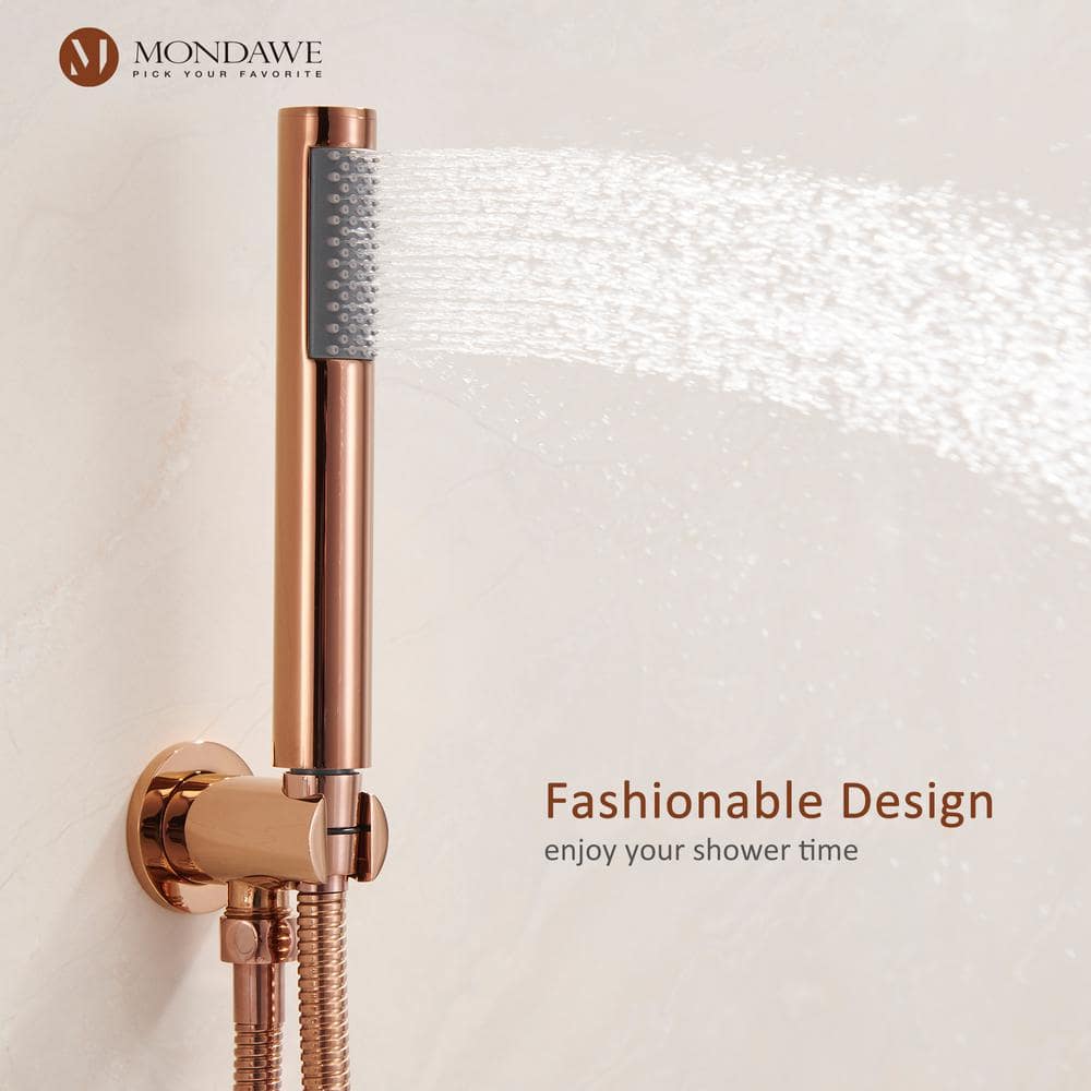 Rose Gold Wall Mounted Rain Shower System with Handheld