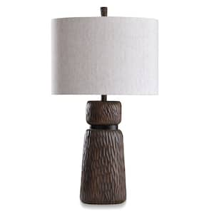 Malik 33 in. Expresso, Brown Table Lamp with Heathered Oatmeal Fabric Shade