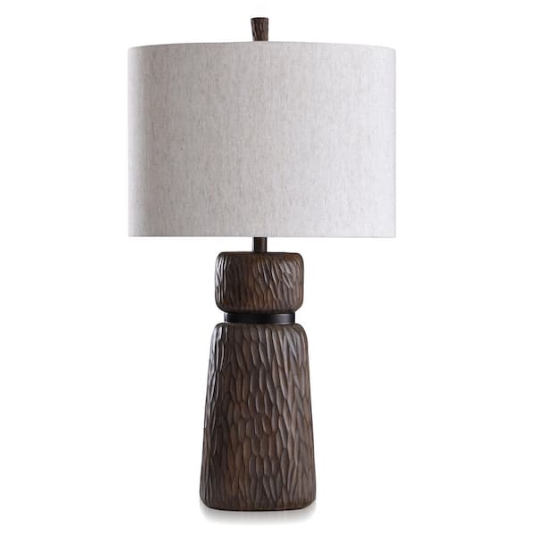 StyleCraft Malik 33 in. Expresso, Brown Table Lamp with Heathered Oatmeal Fabric Shade
