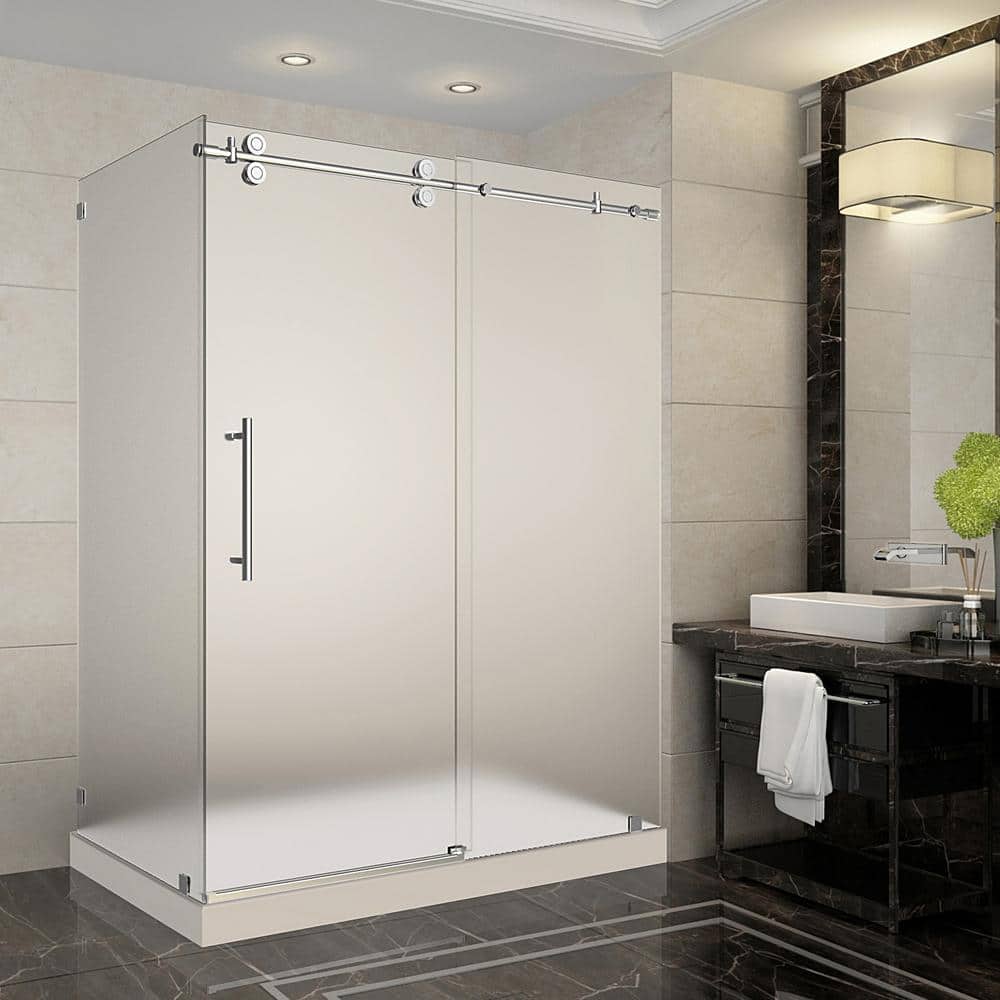 Aston Langham 60 in. x 35 in. x 77.5 in. Frameless Sliding Shower Enclosure and Frosted in Chrome with Right Base -  SEN979FTRCH60R
