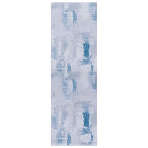 Tacoma Gray/Blue 3 ft. x 8 ft. Machine Washable Distressed Gradient Abstract Runner Rug
