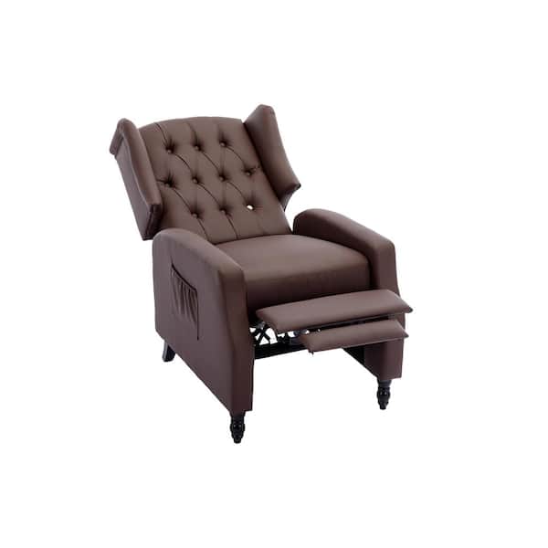 HOMEFUN Modern Brown PU Leather Upholstered Wingback Recliner Chair with Side Pocket