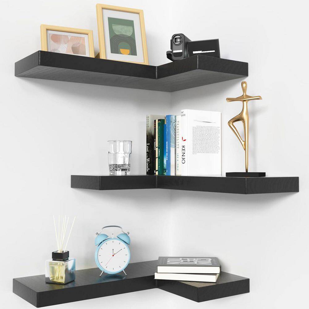 16.6-in W x 6-in D x 1-in H Black Floating Corner Shelves Set of 3 with Invisible Brackets for Wall Mounted Storage price history on PriceWatchPro