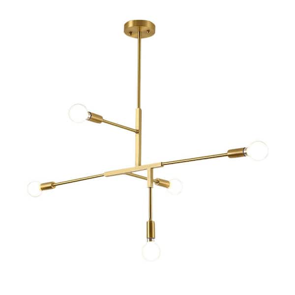 OUKANING 5-Light Gold Sputnik ChandelierModern Minimalist Creative Geometric Line