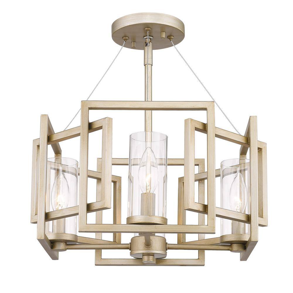 White Gold Geometric Glass Semi-Flush Mount Light
