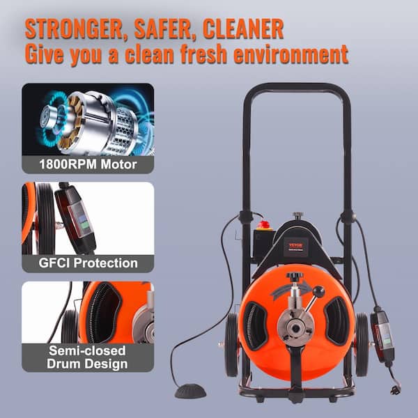 SAINSPEED 100Ft x 3/8 Inch Drain Cleaner Machine, Auto-feed Electric Drain  Auger with 6 Cutters, Glove, Drain Auger Cleaner Sewer Snake