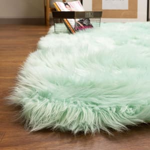 Serene Silky Faux Fur Fluffy Shag Rug Mint Green 3' x 5'