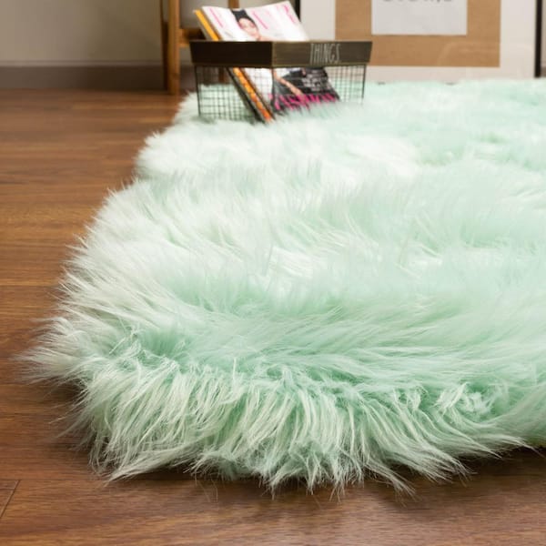 Serene Silky Faux Fur Fluffy Shag Rug Mint Green 3' x 5'