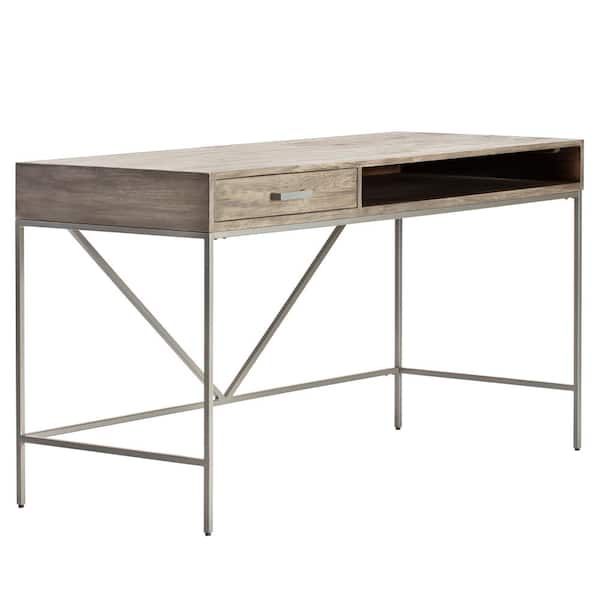 MH LONDON 22 in. Rectangular Gray Wash 1-Drawer Writing Desk with Shelf