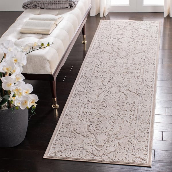 Reflection Beige/Cream 2 ft. x 14 ft. Border Floral Runner Rug
