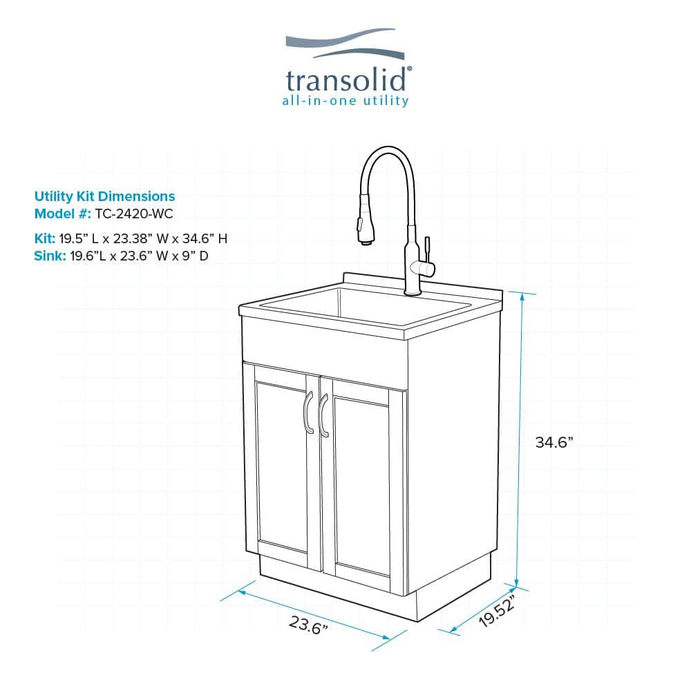 24-Inch White Freestanding Laundry Sink with Stainless Steel Faucet