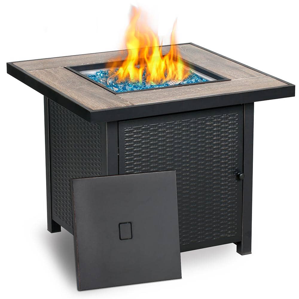 30-Inch Black Steel Gas Fire Pit Table