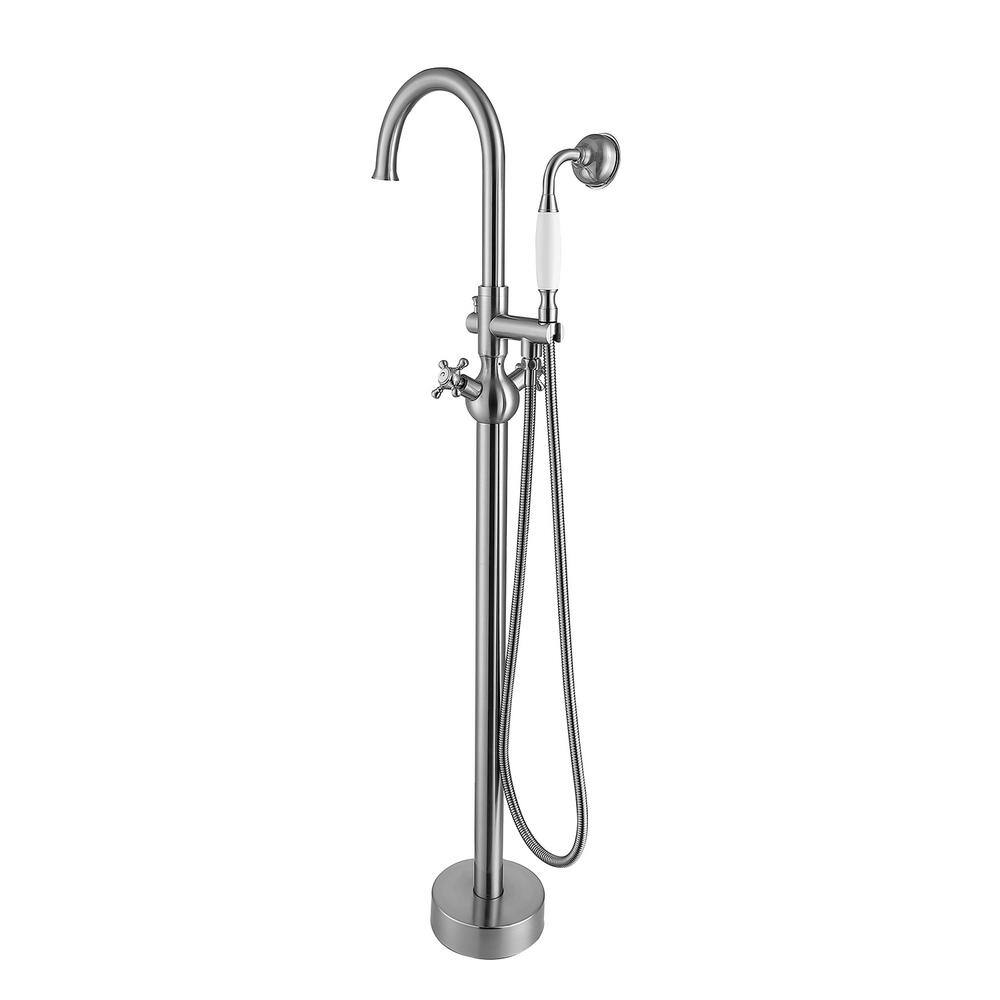 2-Handle Floor Mount Freestanding Tub Faucet with Hand Shower in Brushed Nickel price history on PriceWatchPro