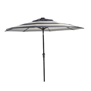 9 ft. Market Aluminum Solar Patio Umbrella in Striped Blue and White