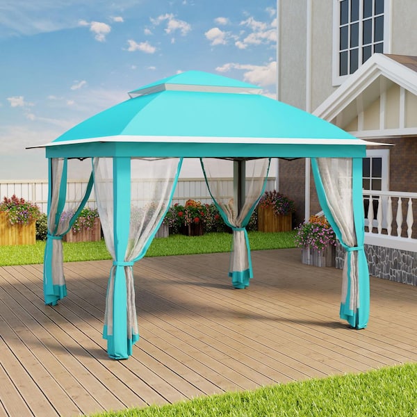 11 ft. x 11 ft. Pop-Up Steel Gazebo with Vented Double Roof, Mosquito Netting, and Carry Bag