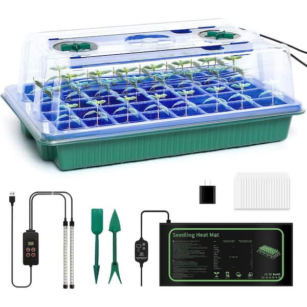 40 Cell Seed Starter Kit with Grow Light and Graphene Heating Mat, Reusable Tray with 4.7 in. Humidity Domes