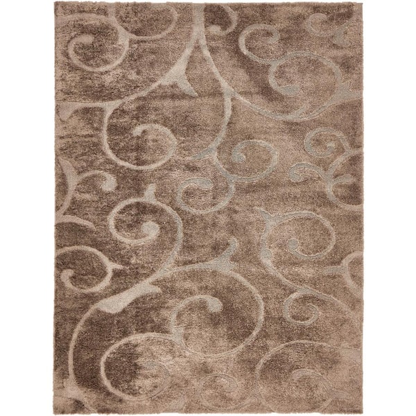 Unique Loom Floral Shag Carved Brown 9' 0 x 12' 0 Area Rug