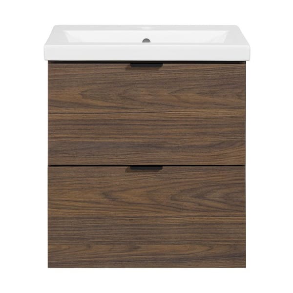 Ardwick 20 in. Single Sink Mocha Walnut Bath Vanity with White Ceramic Top (Assembled)