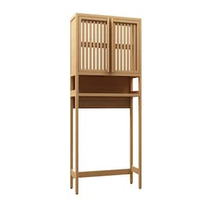 25.51 in. W x 64.76 in. H x 10.23 in. D Natural Toilet Storage Rack, Over The Toilet Storage with Shelves