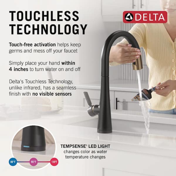 Delta Monrovia Touchless Matte Black/Champagne Bronze 16.63 in. H