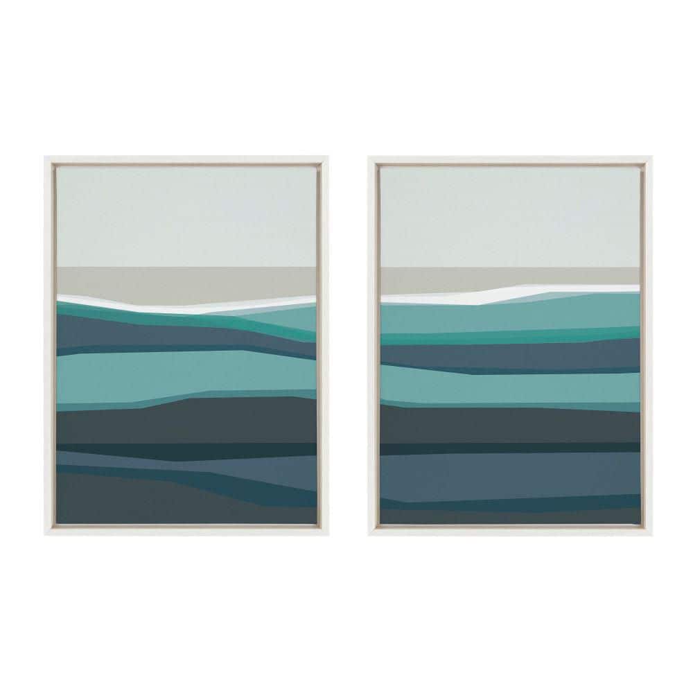 Abstract Teal Beach Horizon Framed Canvas Set, 18x24, White